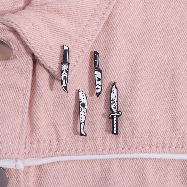 Wholesale Punk Style Skull Alloy Brooch Pin, Black White Knife Shape, Everyday Wear Jewelry Accessory