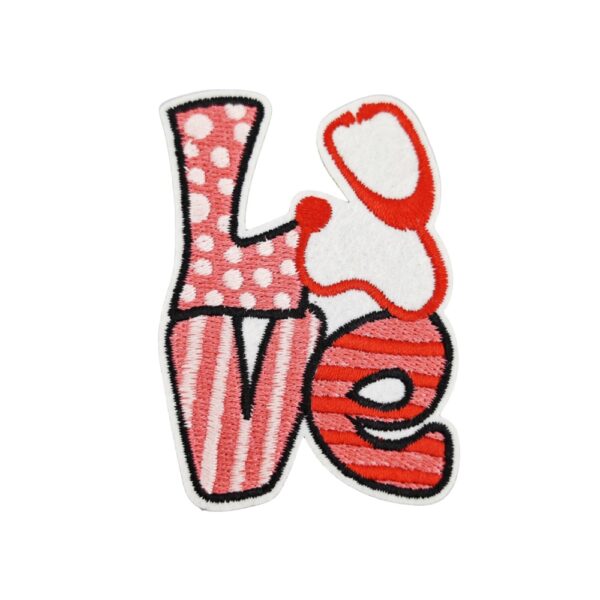 Wholesale Iron-on Embroidered Patch Pink Nurse Heart Stethoscope DIY Accessory