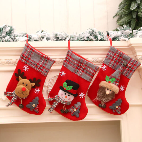 oly-2409a625969451c800c6dc29793c13e3 Wholesale Flannel Plaid Christmas Stocking with Bell Decorative Holiday Gift Bag