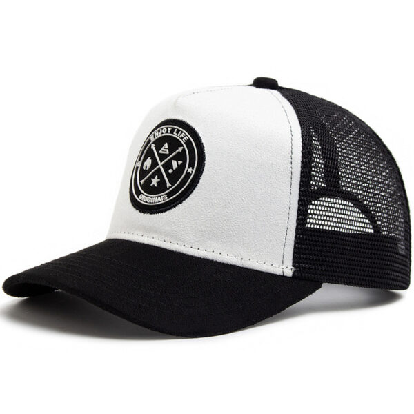 oly-2414768b7a97f2ba56d393123e103c19 Wholesale Chic Round Logo Suede Mesh Baseball Cap Adjustable Summer Sunscreen Hat