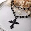 oly-242dcfcc1b90a136fe84ba1e5bb59076 Wholesale Zinc Alloy Gothic Layered Cross Necklace with Bat Pendant Jewelry Accessory for Everyday Wear