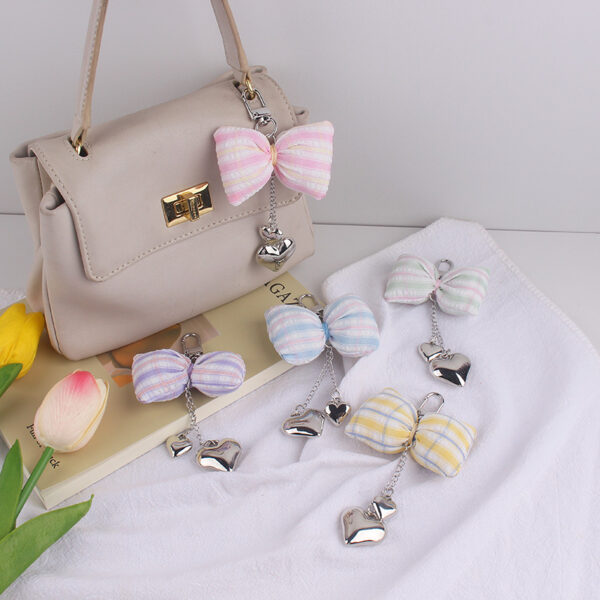 oly-2444e1caddbf08965e1217191aaccc38 Wholesale Pink Cloth Bow Heart Keychain Lolita Style Bag Charm with Handmade Beads Fashion Accessory