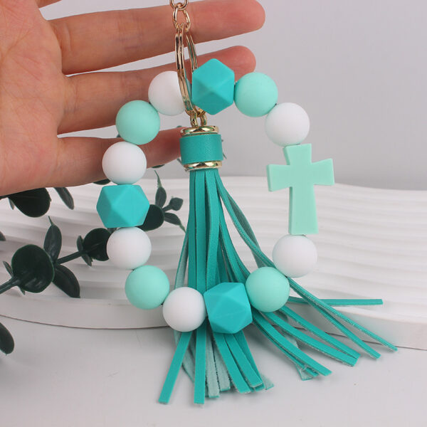 Wholesale Trendy Cross Silicone Bead Bracelet Keychain Pink Fashion Accessory Gift for Party