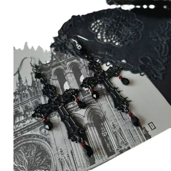 Wholesale Gothic Cross Earrings Red Zinc Alloy Jewelry Accessory for Party Wear