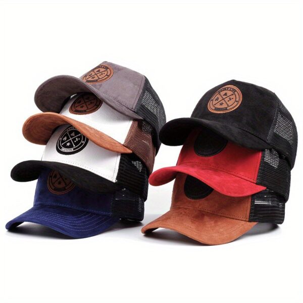 oly-2564eaf8e33edb3ee666b92a46890aca Wholesale Chic Round Logo Suede Mesh Baseball Cap Adjustable Summer Sunscreen Hat