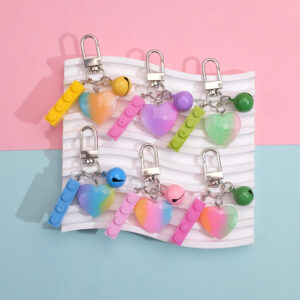 oly-25a3af78bdd0319676ec8d3f08ab1d13 Wholesale Resin Heart Bell Keychain Candy Color DIY Building Block Bag Charm for Gifts Souvenirs