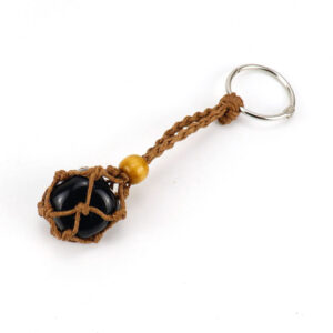 Brown rope obsidian keychain