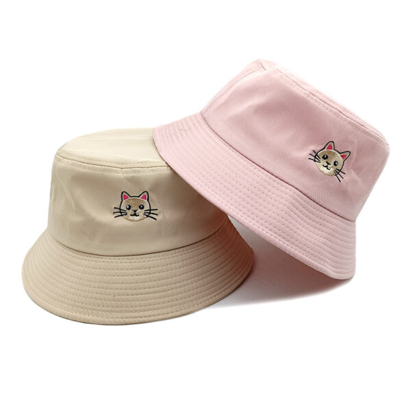 oly-25e90cd60d246f53236aab45150db18c Wholesale Stylish Cartoon Cat Embroidered Bucket Hat Black Sun Protection Outdoor Casual Hat