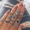 oly-25e9d25ca1134a4049570e873a91e4eb Wholesale Trendy Vintage Joint Ring Set - Hollow & Sunflower Design, Ancient Silver Alloy, 15-Piece Jewelry Accessory for Women