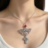 oly-26075d2859892e2becd3e8ecf24a3d54 Wholesale Trendy Gothic Style Hollow Butterfly Cross Pendant Necklace with Red Rhinestone Y2K Sweet Cool Choker Fashion Jewelry Accessory for Party Gift