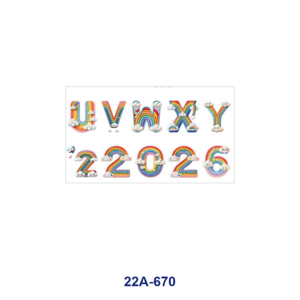 oly-260aafd53d575dcbde89c627c4fe38ec Wholesale 5pcs Pop 3D Rainbow Cloud Alphabet Numeral Cute Sky Sun Capital Letter Digit Mixed Decor Prints 16oz Cup UV DTF Wraps