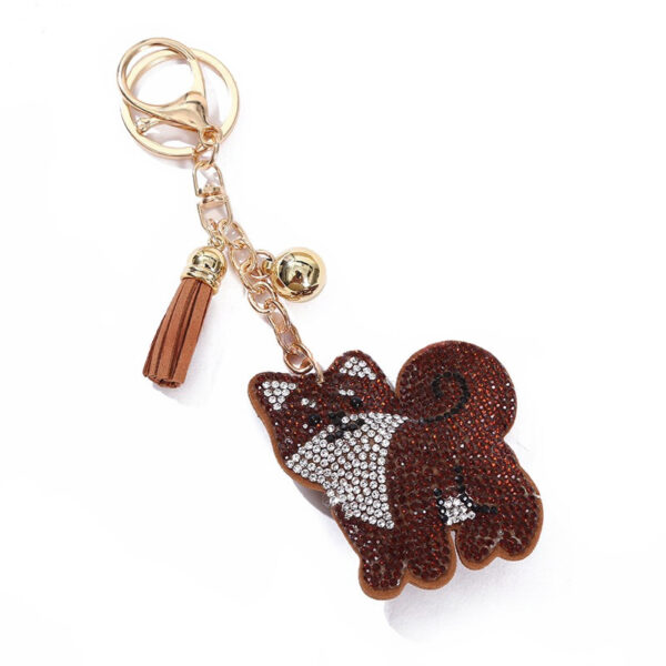 Wholesale Korean Velvet Alloy Rhinestone Cute Cartoon Shiba Inu Dog Tassel Keychain Gift Car Key Accessory