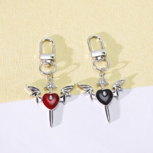 Wholesale Zinc Alloy Gothic Skull Love Wings Cross Pendant Keychain Chic Car Key Accessory