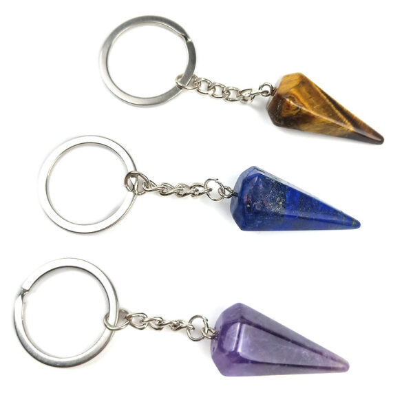 oly-26519edec4ee594eb253a7e36a482f98 Wholesale Hexagonal Natural Stone Pendulum Keychain Stylish Car Key Accessory Gift