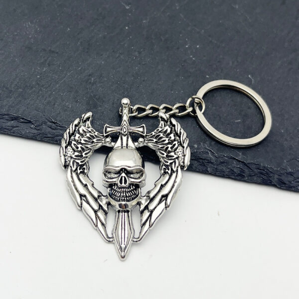 Wholesale Vintage Skull Angel Sword Keychain Pendant Punk Style Silver Metal DIY Car Key Accessory