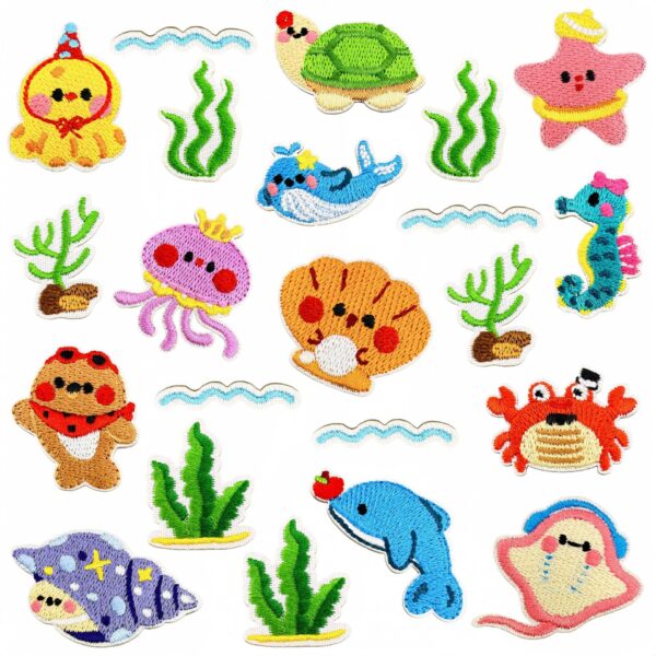 oly-267712cf8253eb5d0a386b8d24fdaba5 Wholesale Marine Life Embroidery Patch Set 22 Pieces Ocean Theme Craft Supply for Hats Clothes
