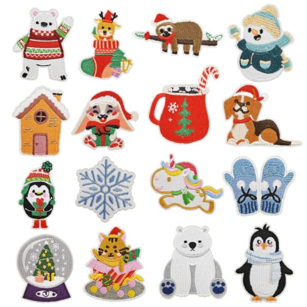 oly-26adcf11df67d19669fe8038dd55480a Wholesale Christmas Themed Embroidery Patches - Cartoon Deer and Snowflake Design - Polyester Thread, for Socks, Gift Accessory