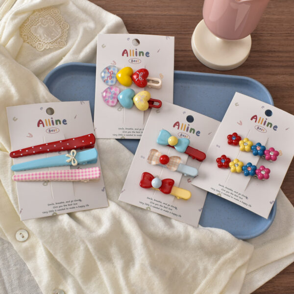 oly-26c167927eb4b966e7119bd431cb8d74 Wholesale Korean Style Colorful Dopamine Hair Clips Set Cute Bear amp; Bow Design Metal Hair Accessories Boutique Resale