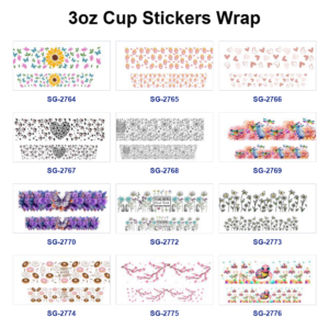 Wholesale 8pcs Floral Heart Dessert Cartoon Print 3oz Cup Stickers Wrap OLY Exclusive