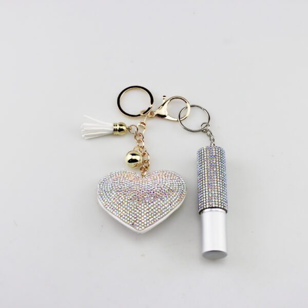 Wholesale Zinc Alloy Rhinestone Heart 5ml Perfume Keychain Bottle Bag Charm Accessory