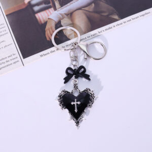 Black heart double button bow