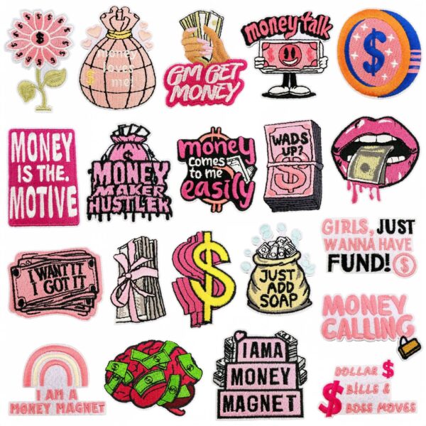 Wholesale 20-Piece Money Embroidery Patches - Decorative Accent for Bags, Clothing, DIY Crafts