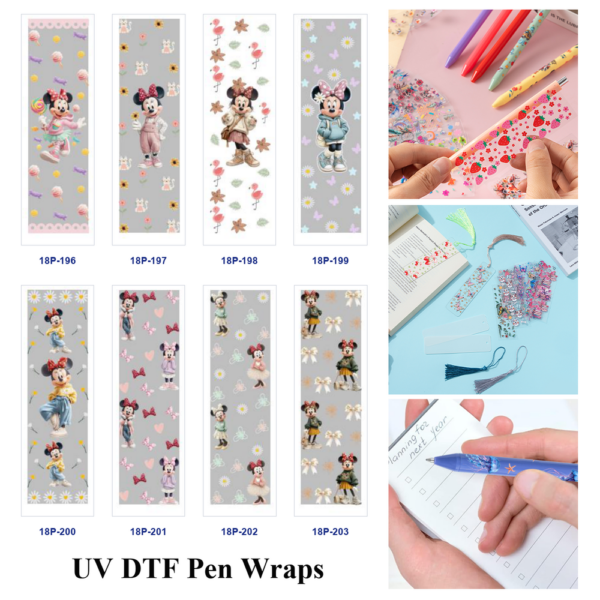 Wholesale 2/8/16pcs UV DTF Stickers Cartoon Girl Mouse Floral Print Pen and Bookmark Stickers OLY Exclusive