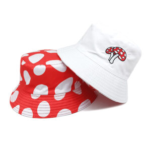 Wholesale Unisex Reversible Fisherman Hat with Red and White Mushroom Pattern Sun Protection