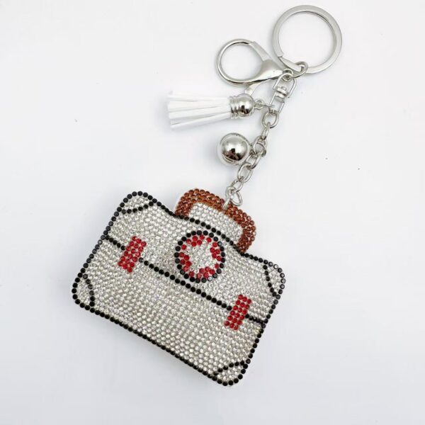 Wholesale Rhinestone Nurse Ambulance Keychain Stylish Medical Bag Charm Key Ring for Car Key Accessory Boutique Gift