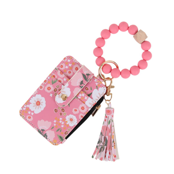 oly-28ac3be3cbbf8f5b0c273c3b39070b49 Wholesale Pastoral Floral Print PU Leather Card Holder Wallet Keychain Trendy Bag Charm Accessory