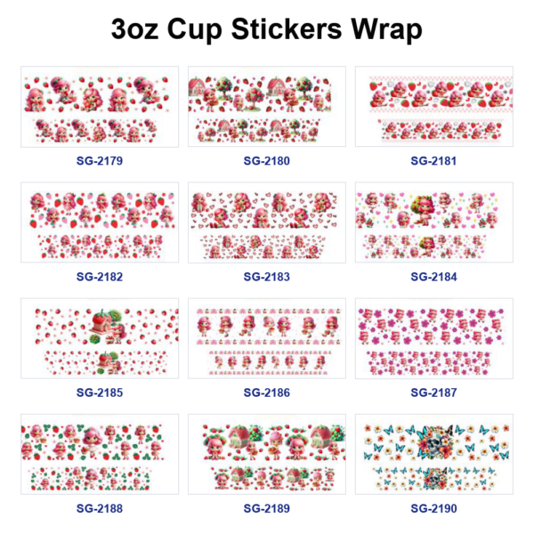 oly-28b788e79dd95cc5571a95aedb6e2843 Wholesale 8pcs Mixed Cute Strawberry Girl Cartoon Print 3oz Cup Stickers Wrap