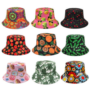 Wholesale Reversible Fruit Flower Print Bucket Hat for Outdoor Sun Protection Casual Fashion Accessory