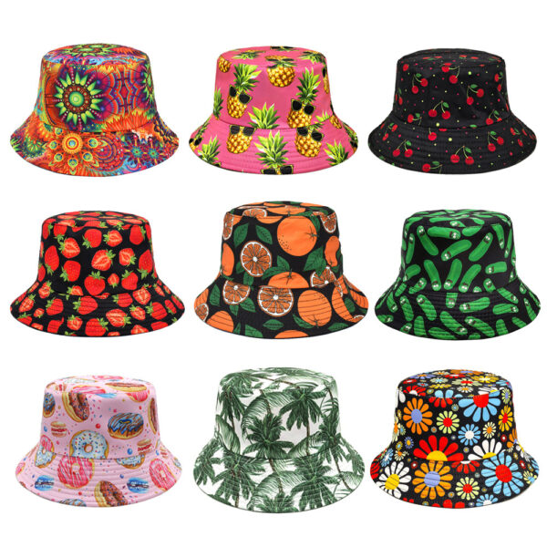 Wholesale Reversible Fruit Flower Print Bucket Hat for Outdoor Sun Protection Casual Fashion Accessory