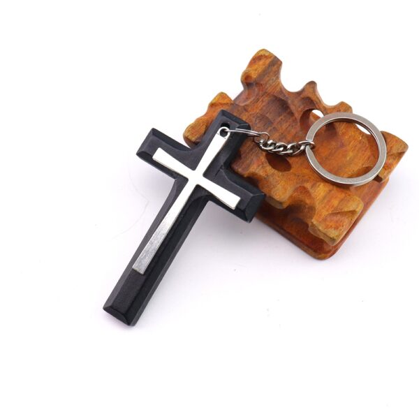 oly-28ed944d146b5c8da965d836f911cc6f Wholesale Double Layer Alloy and Wood Cross Keychain Vintage Pastoral Style Unisex Bag Charm