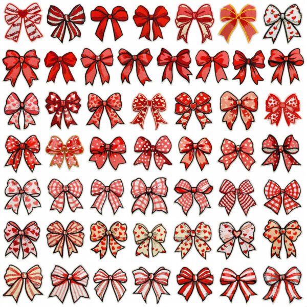 Wholesale Polyester Embroidered Patch Cartoon Bow and Heart Design for Clothing Bags Everyday Use