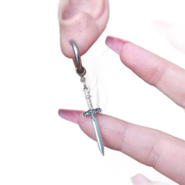 Wholesale Y2K Punk Sword Pendant Earrings Titanium Steel Hoops Fashion Accessory for Women