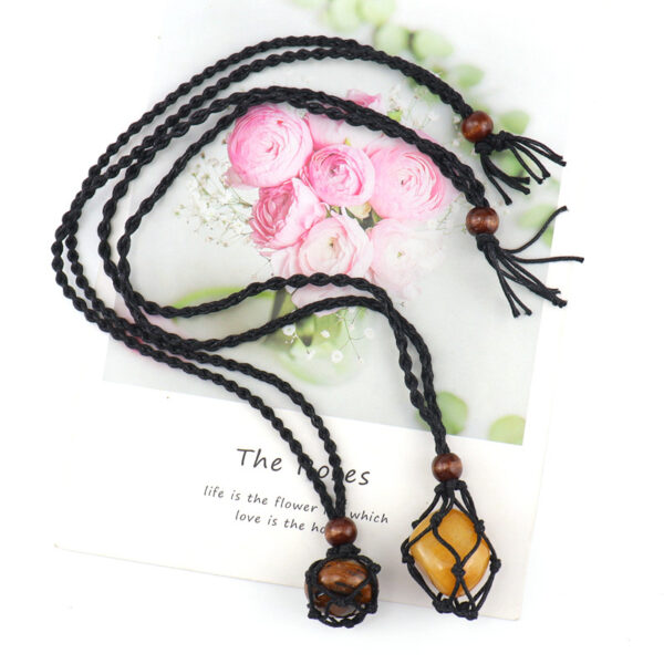 oly-292a57db4deacfae5680337189b29fb1 Wholesale Amethyst Crystal Handmade Woven Net Pendant Necklace Adjustable Boutique Resale Gift