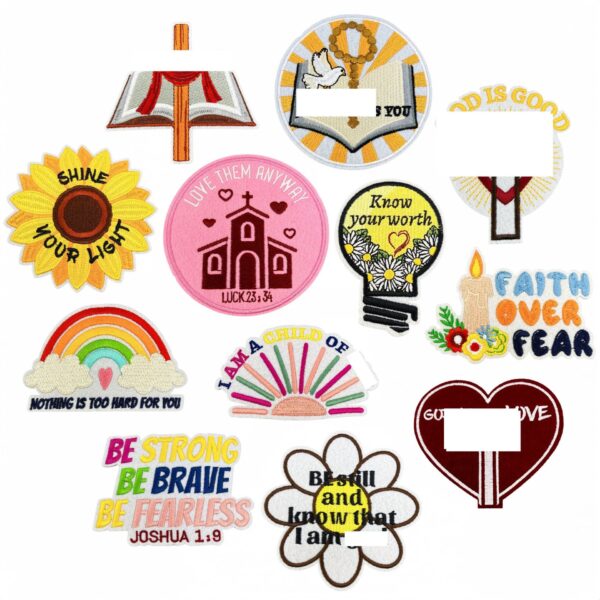 oly-295625bbf7c339b388726df80ea6bc8c Wholesale Embroidered Cartoon Inspirational English Patches 12 Pack Iron-On Decorative Accent for Clothing Bags