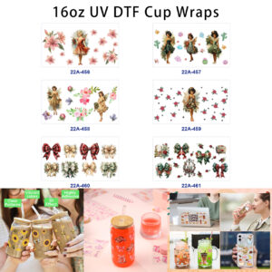 oly-2973b1c1198837fa83e07395637d38e5 Wholesale 5pcs Vintage Forest Fairy Floral Plaid Bow Mixed Decor Prints 16oz Cup UV DTF Wraps