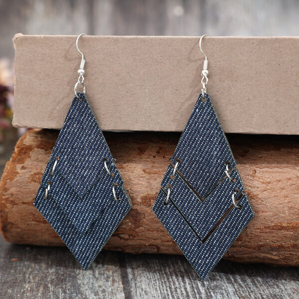 oly-2977126e93a1f2a75b75cf06895a150a Wholesale PU Leather Denim Style Geometric Earrings for Women Fashion Accessory