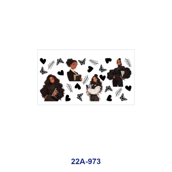 oly-29c91780d349f55420776347a42e76ca Wholesale 5pcs Chic Minimalist Business Woman Book Butterfly Heart Leaf Mixed Decor Prints 16oz Cup UV DTF Wraps