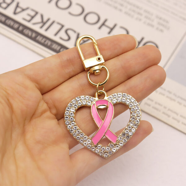 oly-29e33241dc02e84eb23f04c15dd34140 Wholesale Modern Rhinestone Heart Keychain Alloy Pink Ribbon Car Key Accessory Gift