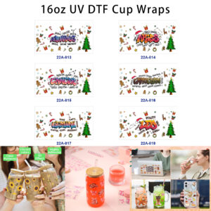 Wholesale 5pcs Vibrant Graffiti Zodiac Letter Christmas Tree Gingerbread Candy Cane Gift Reindeer Snowflake Mixed Decor Prints 16oz Cup UV DTF Wraps