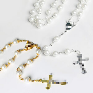Wholesale Modern Gold Cross Necklace with Pearl Pendant and Ball Chain Boutique Resale