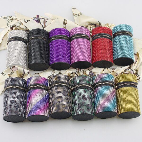 Wholesale Purple PU Rhinestone Cylindrical Lipstick Bag Charm Trendy Fashion Accessory for Women