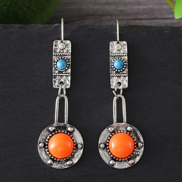 oly-2a4288c756355692c5c4553f44f10d48 Wholesale Vintage Geometric Round Earrings with Natural Stone Distressed Finish for Jewelry Accessory Boutique Resale