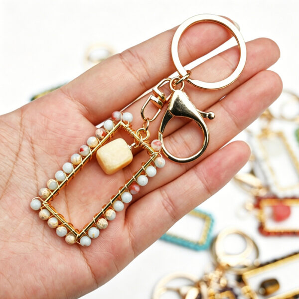 Wholesale Bohemian Amethyst Crystal Rectangle Tassel Keychain Bag Charm Handmade Car Key Accessory