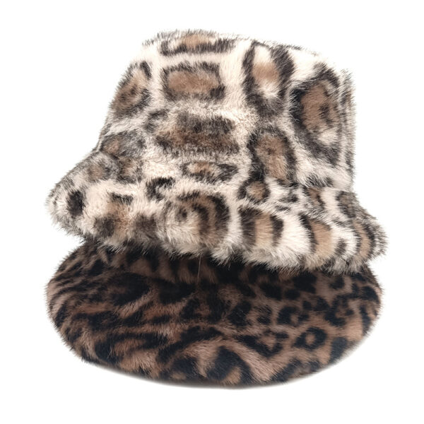 Wholesale Leopard Print Plush Bucket Hat Stylish Winter Fashion Accessory Gift for Women Boutique Resale