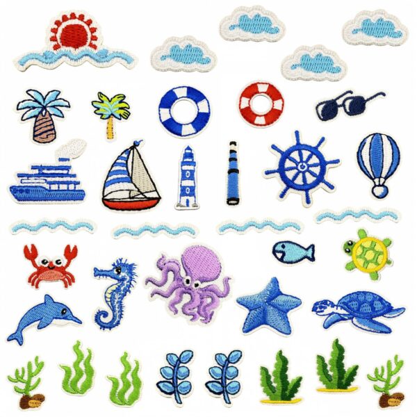 Wholesale Ocean Series Cartoon Embroidery Patch Polyester Thread Fashion Accessory for Hats & Shoes