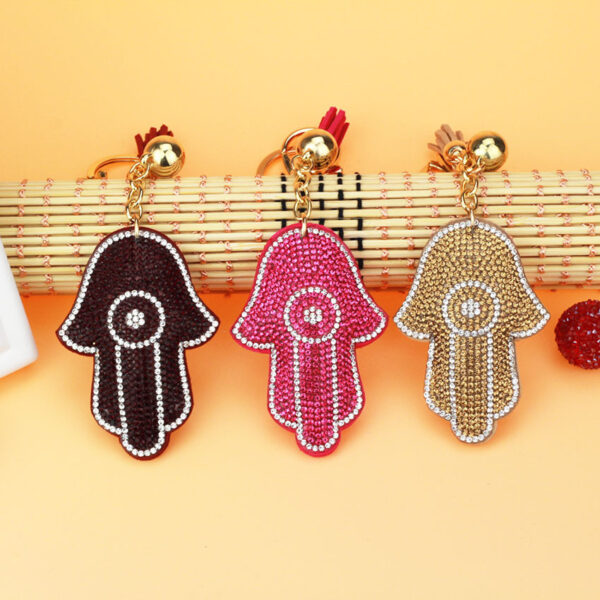 oly-2aee72bc232857febe55a5bbabff726e Wholesale Trendy Hamsa Hand Rhinestone Keychain Light Blue Flannel with Tassel Boutique Resale Gift